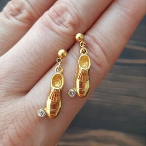 Golf Shoe Earrings Gold Tone with Crystals